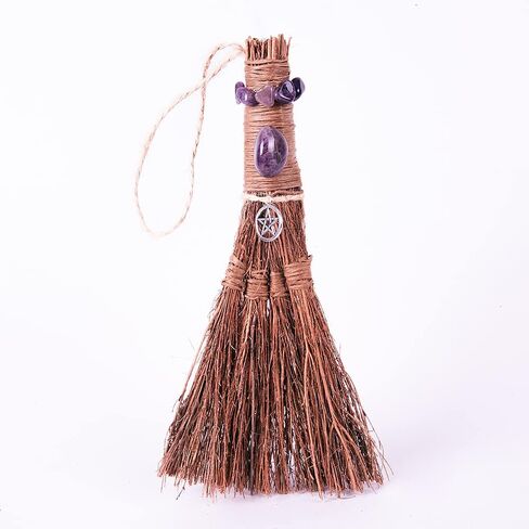 Witches Broom Handmade Altar Protection Besom Amethyst Pentacle Pendant Set Wicca Ritual Broom for Witchy Decor,Majic Ceremonial,Halloween Décor in Saudi Arabia