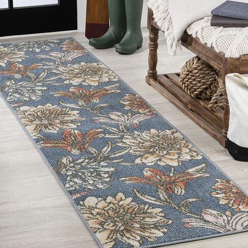 JONATHAN Y CTP202B-28 Giglio Modern Botanical Flower Indoor Area-Rug, Contemporary Floral Tropical Easy-Cleaning,Bedroom,Kitchen,Living Room,Non Shedding 2 X 8, Orange/Blue/Cream in Saudi Arabia