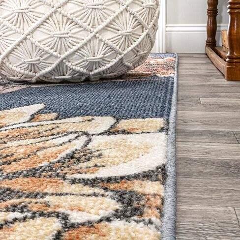 JONATHAN Y CTP202B-28 Giglio Modern Botanical Flower Indoor Area-Rug, Contemporary Floral Tropical Easy-Cleaning,Bedroom,Kitchen,Living Room,Non Shedding 2 X 8, Orange/Blue/Cream in Saudi Arabia