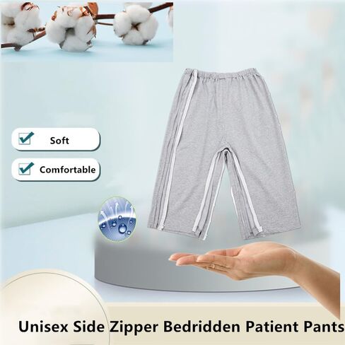 Zipper Patient Clothing,Patient Care Pants,Full Open Post Surgery Pants,Leg Post Surgery Pant Suit for Home Care,Post Surgery,Dialysis,Elderly,Fracture,Disability,Rehab(Cropped,Grey,M) in Saudi Arabia