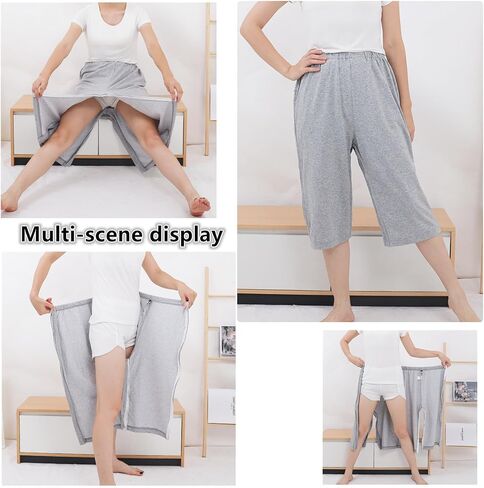 Zipper Patient Clothing,Patient Care Pants,Full Open Post Surgery Pants,Leg Post Surgery Pant Suit for Home Care,Post Surgery,Dialysis,Elderly,Fracture,Disability,Rehab(Cropped,Grey,M) in Saudi Arabia