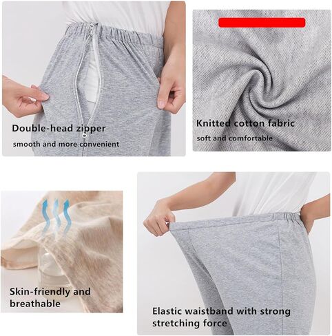 Zipper Patient Clothing,Patient Care Pants,Full Open Post Surgery Pants,Leg Post Surgery Pant Suit for Home Care,Post Surgery,Dialysis,Elderly,Fracture,Disability,Rehab(Cropped,Grey,M) in Saudi Arabia