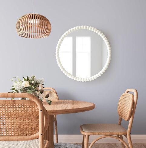 Kate and Laurel Bronte Modern Glam Round Beaded Wall Mirror, 28 Inch Diameter, White, Transitional Circle Mirror for Use as Vanity Bathroom Mirror or Cute Nursery Mirror Decor in Saudi Arabia