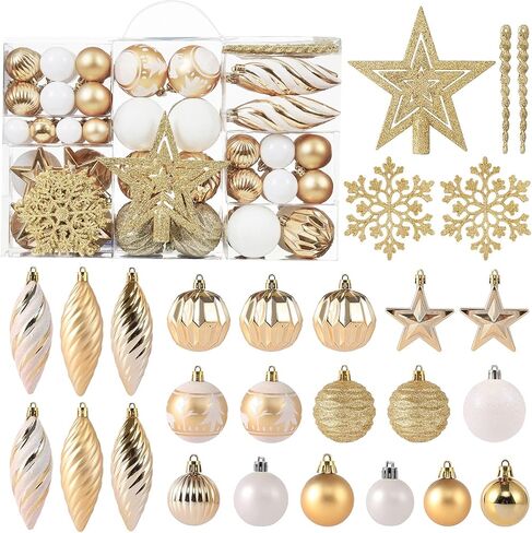 100ct Christmas Ball Ornaments Set - Assorted Shatterproof Hanging Tree Ornament Set with Reusable Hand-held Gift Package for Xmas Tree Holiday Party and Home Decor (Gold) in Saudi Arabia