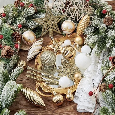 100ct Christmas Ball Ornaments Set - Assorted Shatterproof Hanging Tree Ornament Set with Reusable Hand-held Gift Package for Xmas Tree Holiday Party and Home Decor (Gold) in Saudi Arabia
