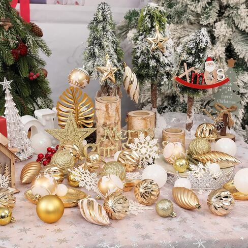 100ct Christmas Ball Ornaments Set - Assorted Shatterproof Hanging Tree Ornament Set with Reusable Hand-held Gift Package for Xmas Tree Holiday Party and Home Decor (Gold) in Saudi Arabia