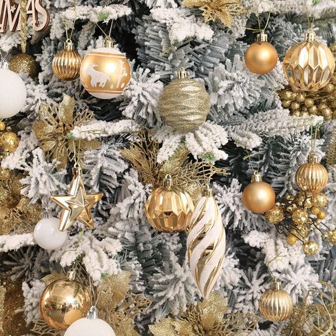 100ct Christmas Ball Ornaments Set - Assorted Shatterproof Hanging Tree Ornament Set with Reusable Hand-held Gift Package for Xmas Tree Holiday Party and Home Decor (Gold) in Saudi Arabia