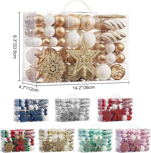 100ct Christmas Ball Ornaments Set - Assorted Shatterproof Hanging Tree Ornament Set with Reusable Hand-held Gift Package for Xmas Tree Holiday Party and Home Decor (Gold) in Saudi Arabia