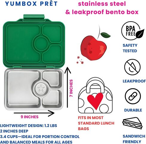 Yumbox Prêt Stainless Steel Bento Lunch Box with Leakproof Lid, Durable, Reusable Food Container, Ideal for Sandwiches & Snacks ((Normandy Blue) in Kuwait