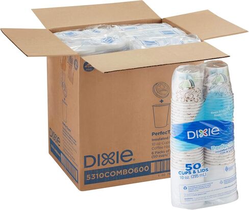 Dixie PerfecTouch 12 oz. Insulated Paper Hot Coffee Cup and Lid Set by GP PRO (Georgia-Pacific) Coffee Haze and White, 5342COMBO600, 300 Cups and 300 Lids (50 Cups and Lids Per Pack, 6 Packs Per Case) in Saudi Arabia