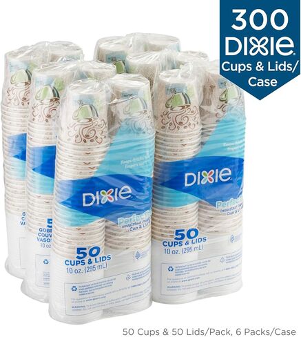 Dixie PerfecTouch 12 oz. Insulated Paper Hot Coffee Cup and Lid Set by GP PRO (Georgia-Pacific) Coffee Haze and White, 5342COMBO600, 300 Cups and 300 Lids (50 Cups and Lids Per Pack, 6 Packs Per Case) in Saudi Arabia