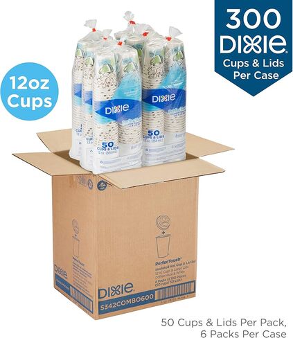 Dixie PerfecTouch 12 oz. Insulated Paper Hot Coffee Cup and Lid Set by GP PRO (Georgia-Pacific) Coffee Haze and White, 5342COMBO600, 300 Cups and 300 Lids (50 Cups and Lids Per Pack, 6 Packs Per Case) in Saudi Arabia