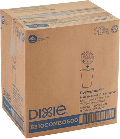 Dixie PerfecTouch 12 oz. Insulated Paper Hot Coffee Cup and Lid Set by GP PRO (Georgia-Pacific) Coffee Haze and White, 5342COMBO600, 300 Cups and 300 Lids (50 Cups and Lids Per Pack, 6 Packs Per Case) in Saudi Arabia