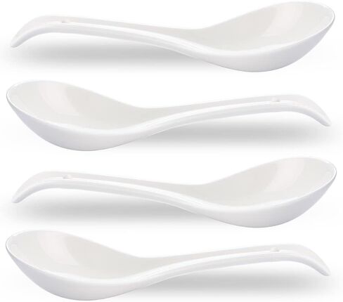 Porcelain Soup Spoons Set of 4, Ceramic Chinese Soup Spoons 6.6 Inch, Asian Soup Spoons, Japanese Ramen Spoons, White in Saudi Arabia