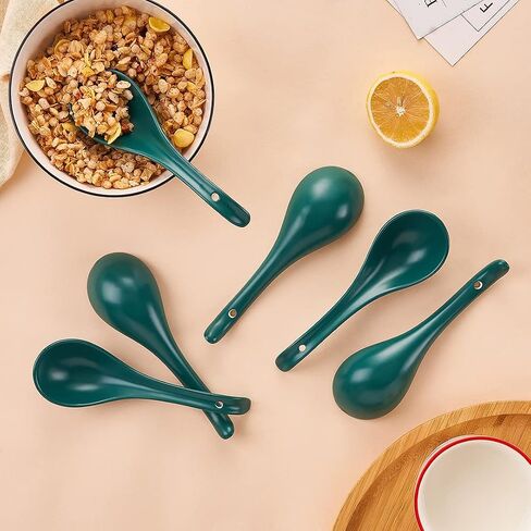Porcelain Soup Spoons Set of 4, Ceramic Chinese Soup Spoons 6.6 Inch, Asian Soup Spoons, Japanese Ramen Spoons, White in Saudi Arabia