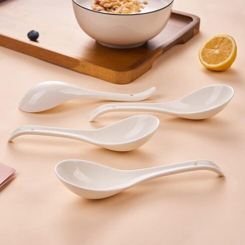 Porcelain Soup Spoons Set of 4, Ceramic Chinese Soup Spoons 6.6 Inch, Asian Soup Spoons, Japanese Ramen Spoons, White in Saudi Arabia