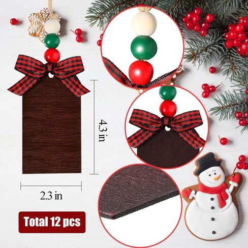 12 Sets Christmas Stocking Name Tags, Xmas Stocking Hanging Tag, Chalkboard Tags Wood Beads and Bow, DIY Name Sign Christmas Ornaments for Christmas Stockings Home Decor Farmhouse Decorations in Kuwait