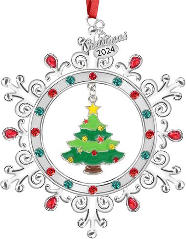 2024 Christmas Ornaments for Tree,Christmas Wreath Ornaments 2024 with Rotatable Tree for Christmas Tree Decorations Holiday Decorative Annual Keepsake Gift (Metal,Silver) in Saudi Arabia