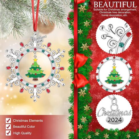 2024 Christmas Ornaments for Tree,Christmas Wreath Ornaments 2024 with Rotatable Tree for Christmas Tree Decorations Holiday Decorative Annual Keepsake Gift (Metal,Silver) in Saudi Arabia