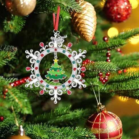 2024 Christmas Ornaments for Tree,Christmas Wreath Ornaments 2024 with Rotatable Tree for Christmas Tree Decorations Holiday Decorative Annual Keepsake Gift (Metal,Silver) in Saudi Arabia