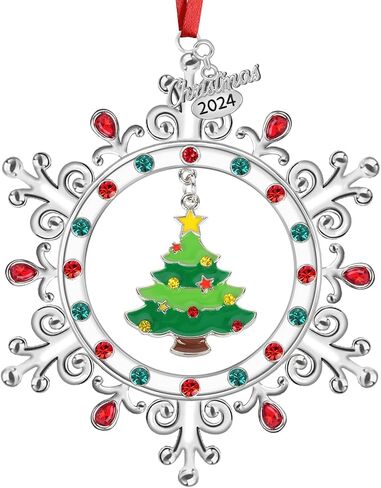 2024 Christmas Ornaments for Tree,Christmas Wreath Ornaments 2024 with Rotatable Tree for Christmas Tree Decorations Holiday Decorative Annual Keepsake Gift (Metal,Silver) in Saudi Arabia