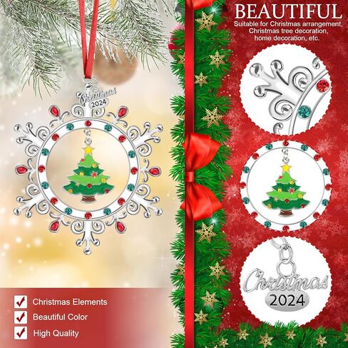 2024 Christmas Ornaments for Tree,Christmas Wreath Ornaments 2024 with Rotatable Tree for Christmas Tree Decorations Holiday Decorative Annual Keepsake Gift (Metal,Silver) in Saudi Arabia