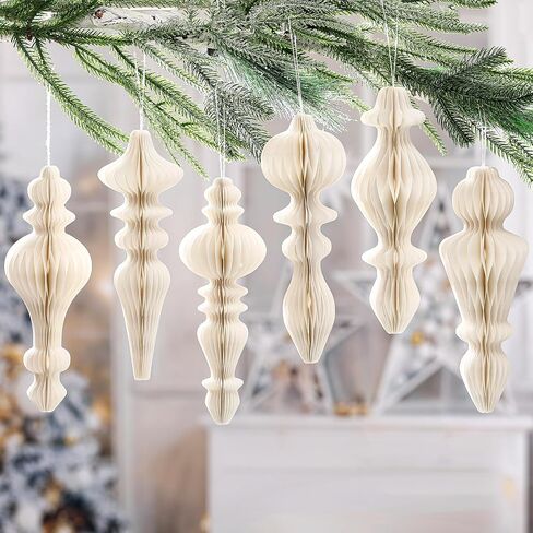 6 Pcs 10" Paper Christmas Ornaments Honeycomb Christmas Hanging Ornaments Neutral Christmas Finial Decorations for Xmas Party Ceiling Decoration Holiday Home Decor(Green Brown White) in Saudi Arabia