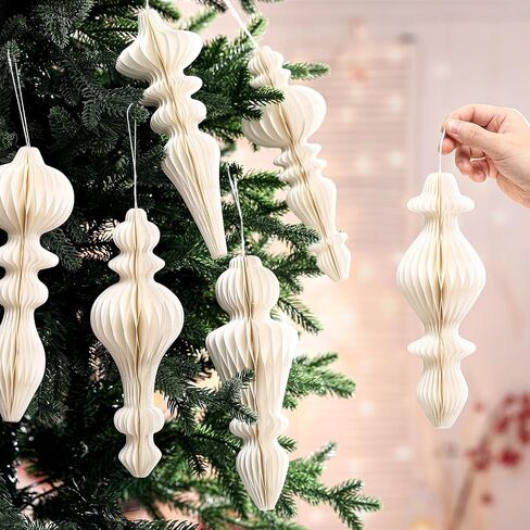 6 Pcs 10" Paper Christmas Ornaments Honeycomb Christmas Hanging Ornaments Neutral Christmas Finial Decorations for Xmas Party Ceiling Decoration Holiday Home Decor(Green Brown White) in Saudi Arabia