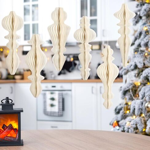 6 Pcs 10" Paper Christmas Ornaments Honeycomb Christmas Hanging Ornaments Neutral Christmas Finial Decorations for Xmas Party Ceiling Decoration Holiday Home Decor(Green Brown White) in Saudi Arabia
