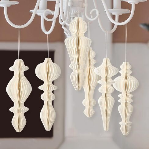 6 Pcs 10" Paper Christmas Ornaments Honeycomb Christmas Hanging Ornaments Neutral Christmas Finial Decorations for Xmas Party Ceiling Decoration Holiday Home Decor(Green Brown White) in Saudi Arabia