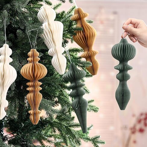 6 Pcs 10" Paper Christmas Ornaments Honeycomb Christmas Hanging Ornaments Neutral Christmas Finial Decorations for Xmas Party Ceiling Decoration Holiday Home Decor(Green Brown White) in Saudi Arabia