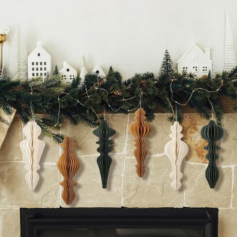 6 Pcs 10" Paper Christmas Ornaments Honeycomb Christmas Hanging Ornaments Neutral Christmas Finial Decorations for Xmas Party Ceiling Decoration Holiday Home Decor(Green Brown White) in Saudi Arabia