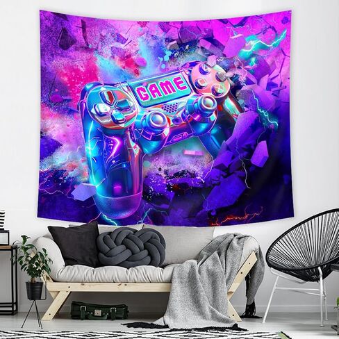 Riyidecor Kids Boys Gaming Tapestry 59Wx51H Inch Gamer Video Games Controller Gamepad Neon Colorful Brick Wall Wall Hanging Cool Funny Teens Men Modern Home Dorm Decor Art Living Room Bedroom in Saudi Arabia