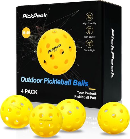 Outdoor Pickleball Balls, 4 Pack| 12 Pack 40 Holes Premium Pickle Balls 2024 Quiet Pickleballs for All Levels Sport Durable and High Visibility Ball Usapa Standard in Saudi Arabia