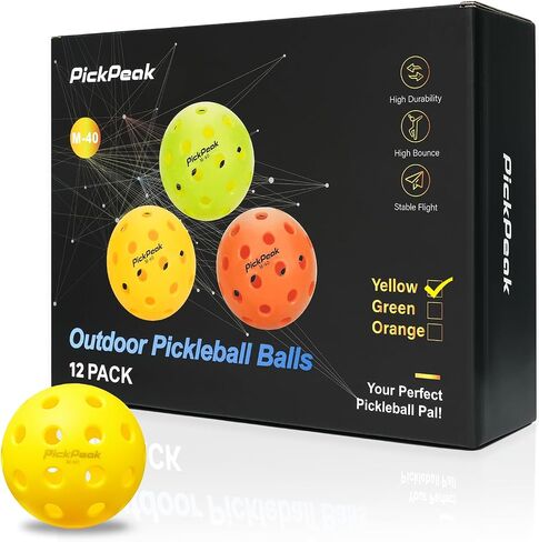 Outdoor Pickleball Balls, 4 Pack| 12 Pack 40 Holes Premium Pickle Balls 2024 Quiet Pickleballs for All Levels Sport Durable and High Visibility Ball Usapa Standard in Saudi Arabia