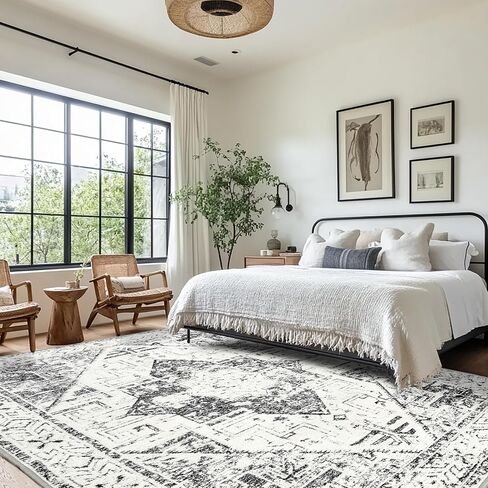 Boho Jacquard Washable Area Rug 3x5 Floor Mat with Non-Slip Backing Bath Entryway Throw Rugs Indoor Door Mats Carpet for Living Room, Bedroom, Entrance, Kitchen, High-Low Textured Vintage Rug, Grey in Saudi Arabia