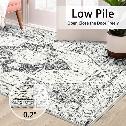 Boho Jacquard Washable Area Rug 3x5 Floor Mat with Non-Slip Backing Bath Entryway Throw Rugs Indoor Door Mats Carpet for Living Room, Bedroom, Entrance, Kitchen, High-Low Textured Vintage Rug, Grey in Saudi Arabia