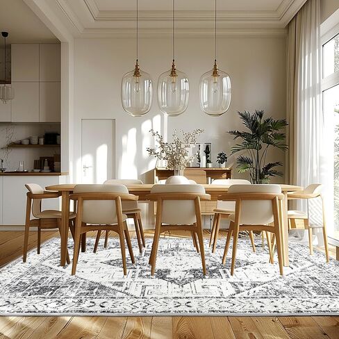 Boho Jacquard Washable Area Rug 3x5 Floor Mat with Non-Slip Backing Bath Entryway Throw Rugs Indoor Door Mats Carpet for Living Room, Bedroom, Entrance, Kitchen, High-Low Textured Vintage Rug, Grey in Saudi Arabia