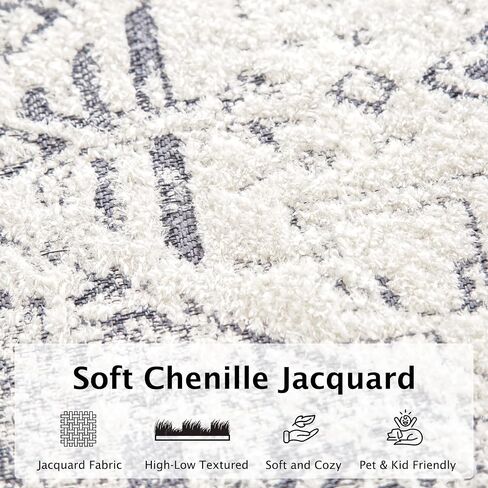 Boho Jacquard Washable Area Rug 3x5 Floor Mat with Non-Slip Backing Bath Entryway Throw Rugs Indoor Door Mats Carpet for Living Room, Bedroom, Entrance, Kitchen, High-Low Textured Vintage Rug, Grey in Saudi Arabia