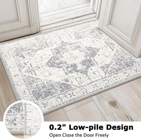 Boho Jacquard Washable Area Rug 3x5 Floor Mat with Non-Slip Backing Bath Entryway Throw Rugs Indoor Door Mats Carpet for Living Room, Bedroom, Entrance, Kitchen, High-Low Textured Vintage Rug, Grey in Saudi Arabia