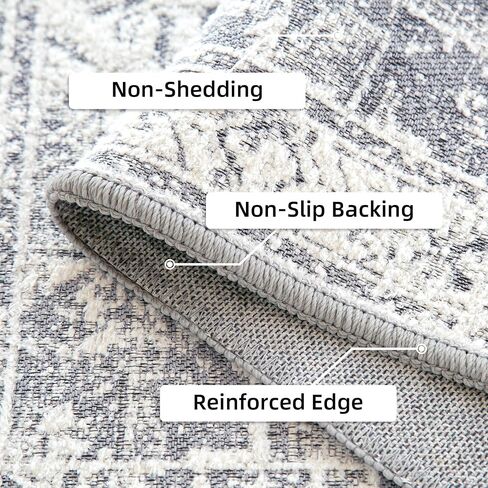 Boho Jacquard Washable Area Rug 3x5 Floor Mat with Non-Slip Backing Bath Entryway Throw Rugs Indoor Door Mats Carpet for Living Room, Bedroom, Entrance, Kitchen, High-Low Textured Vintage Rug, Grey in Saudi Arabia