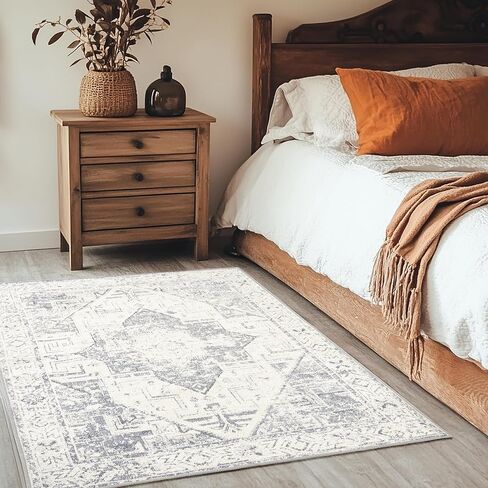 Boho Jacquard Washable Area Rug 3x5 Floor Mat with Non-Slip Backing Bath Entryway Throw Rugs Indoor Door Mats Carpet for Living Room, Bedroom, Entrance, Kitchen, High-Low Textured Vintage Rug, Grey in Saudi Arabia
