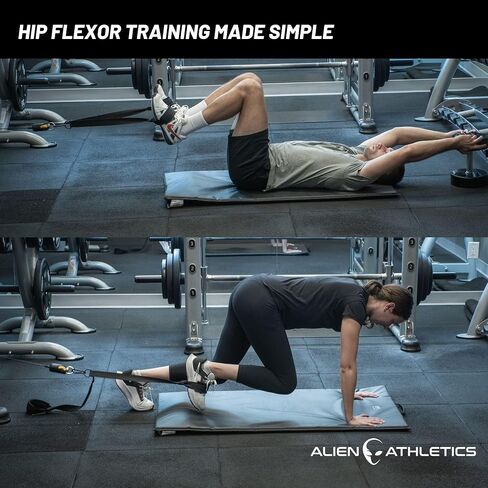 Hip Flexor من Alien Athletics - حزام القرفصاء العكسي لآلة الكابلات - أشرطة البطن - مرفق آلة الكابل لحبل ثلاثي الرؤوس - حلقة تسلق وحقيبة حمل متضمنة in Kuwait