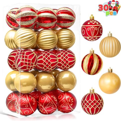 JOIEDOMI 30 Pcs 2.36" Christmas Balls Ornaments Set, Red & Gold Christmas Tree Decorations, Xmas Shatterproof Hanging Balls Ornaments for Christmas Tree Garland Holiday Party Supplies Indoor Decor in Saudi Arabia