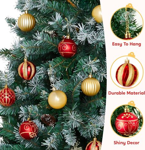 JOIEDOMI 30 Pcs 2.36" Christmas Balls Ornaments Set, Red & Gold Christmas Tree Decorations, Xmas Shatterproof Hanging Balls Ornaments for Christmas Tree Garland Holiday Party Supplies Indoor Decor in Saudi Arabia