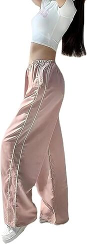 Y2K Pants Track Pants Parachute Pants High Waisted Pants with Pockets Aesthetic Pants Trendy Baggy Sweatpants in Saudi Arabia