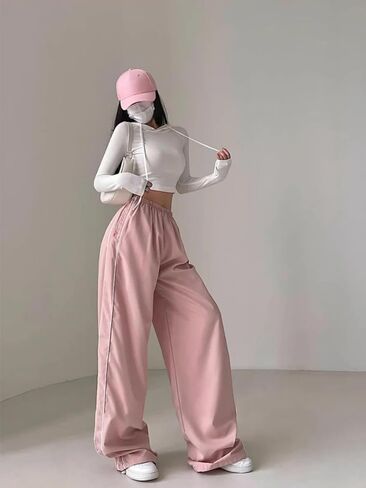 Y2K Pants Track Pants Parachute Pants High Waisted Pants with Pockets Aesthetic Pants Trendy Baggy Sweatpants in Saudi Arabia
