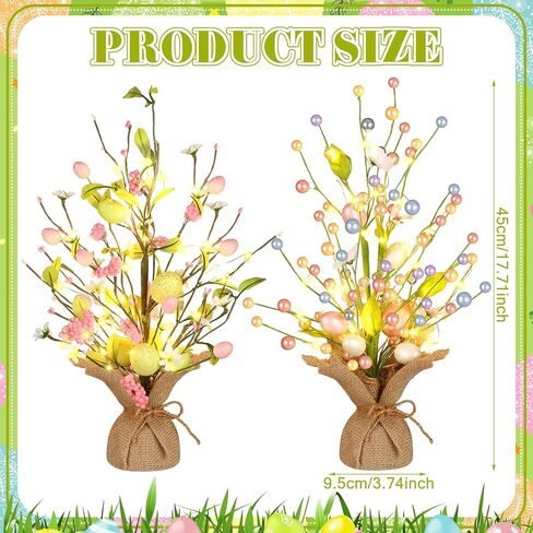 wenqik 2 جهاز كمبيوتر شخصى 18 بوصة قبل مضاءة شجرة عيد الفصح، عيد الفصح الديكور الربيع أدى شجرة بيض عيد الفصح مع الحلي الحساسة مضاءة شجرة عيد الفصح الجدول مع قاعدة الجدول المركزية لديكور ربيع عيد الفصح in Kuwait