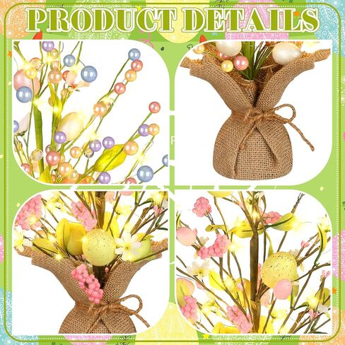 wenqik 2 جهاز كمبيوتر شخصى 18 بوصة قبل مضاءة شجرة عيد الفصح، عيد الفصح الديكور الربيع أدى شجرة بيض عيد الفصح مع الحلي الحساسة مضاءة شجرة عيد الفصح الجدول مع قاعدة الجدول المركزية لديكور ربيع عيد الفصح in Kuwait