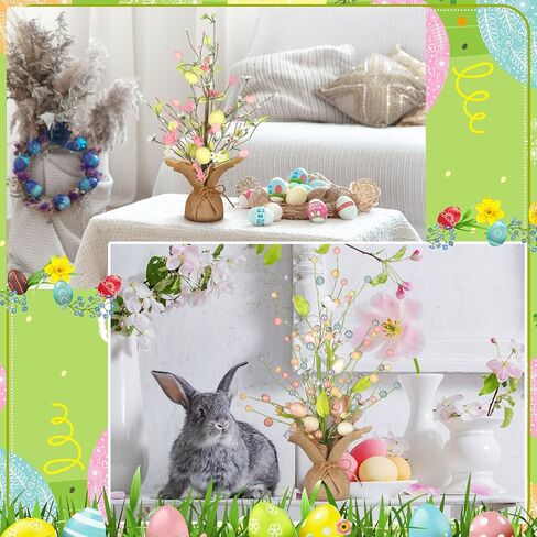 wenqik 2 جهاز كمبيوتر شخصى 18 بوصة قبل مضاءة شجرة عيد الفصح، عيد الفصح الديكور الربيع أدى شجرة بيض عيد الفصح مع الحلي الحساسة مضاءة شجرة عيد الفصح الجدول مع قاعدة الجدول المركزية لديكور ربيع عيد الفصح in Kuwait